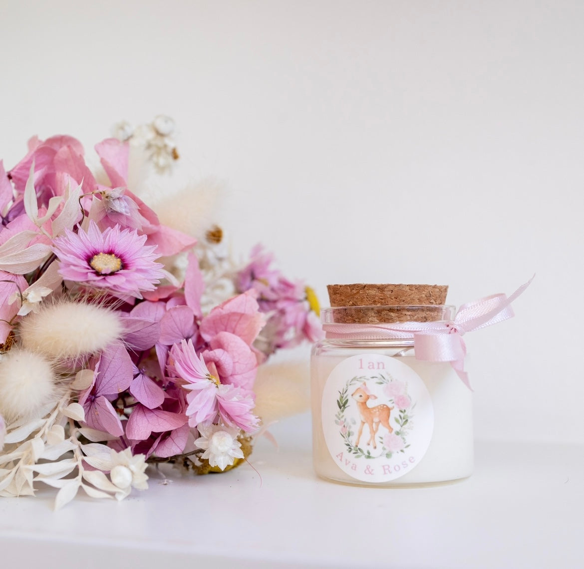 Bougie personnalisée cadeaux invités mariage-baptême-anniversaire modèle liège 50ml Sticker Forme Coeur