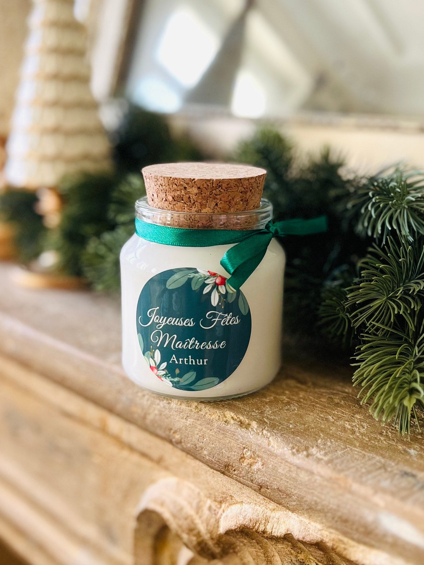 Bougie Noël personnalisée cadeau nounou maîtresse atsem bouchon Liège - 190ml