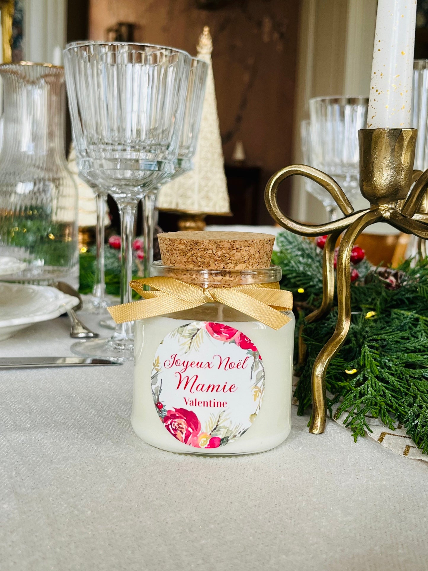 Bougie Noël personnalisée cadeau nounou maîtresse atsem bouchon Liège - 190ml