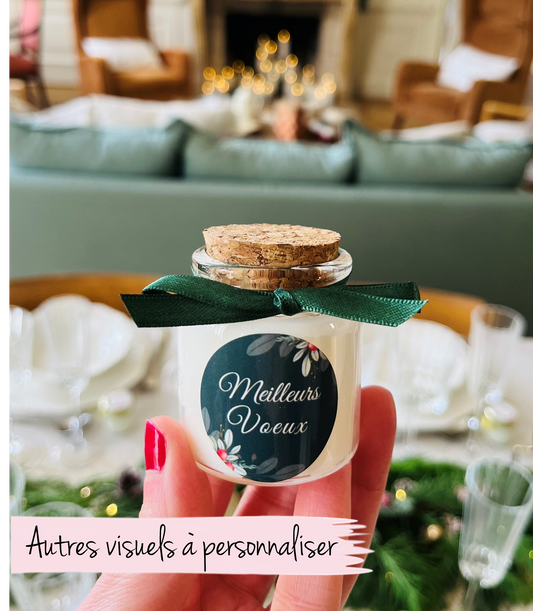 Bougie noël personnalisée cadeaux invités modèle liège 50ml