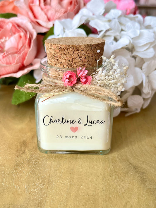 Bougie personnalisée fleurs séchées - cadeau invité mariage-baptême-anniversaire liège 120ml